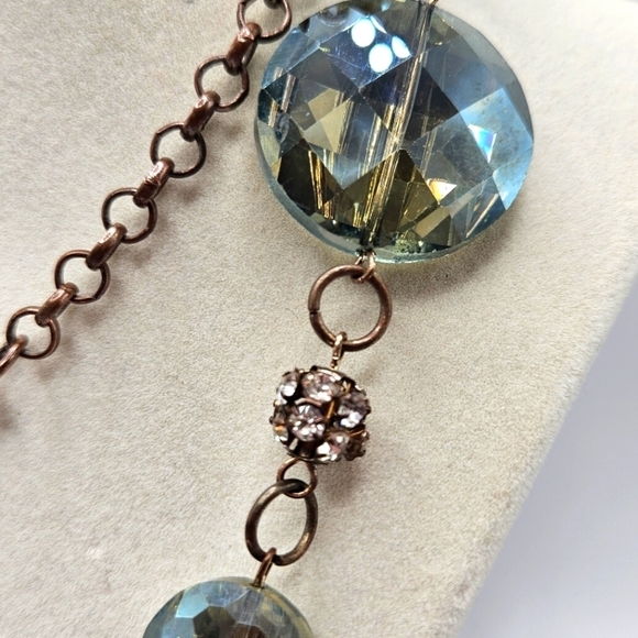 VINTAGE Stunning Green Faceted Glass Rhinestone Ball Long Statement Necklace - Picture 4 of 9